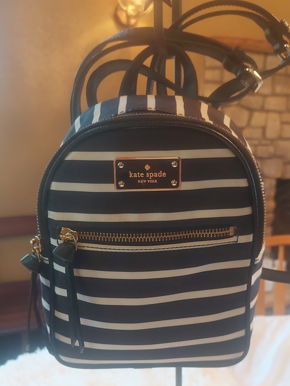 Kate Spade Black & White Striped Mini Backpack Pristine